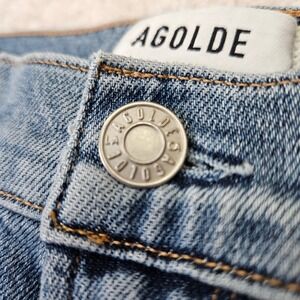 Womens AGOLDE Sophie Ankle Jeans Ripped Distressed Knees Light Wash Straight Leg